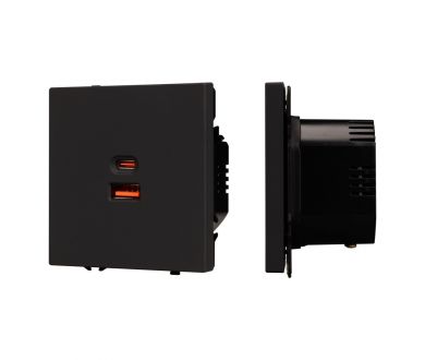 USB Розетка тип A+C софт-тач черный оникс Arlight SCT-MUAC-SFPL-FC-BK (65W, QC3) 054317(1)
