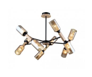 Люстра на штанге IMEX MD.5495-10-S-BK+WOOD