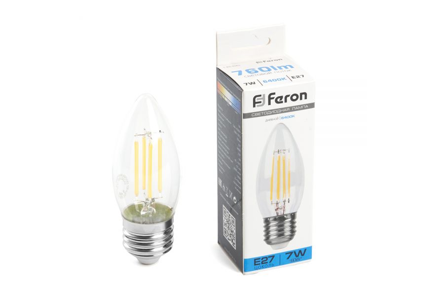 Лампа светодиодная Feron LB-66 Свеча E27 7W 6400K 38272