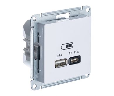 Розетка USB A + тип-C 45Вт высокоскор.заряд. QC, PD, механизм Systeme Electric AtlasDesign Лотос ATN001329