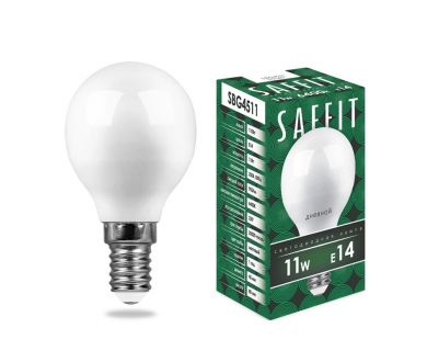 Лампа светодиодная Saffit SBG4511 шар E14 11W 6400K 55140