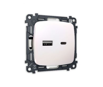 Комплект механизма розетки 2USB A+C 20W (быстрая зарядка) Ambrella Volt Omega MO211010