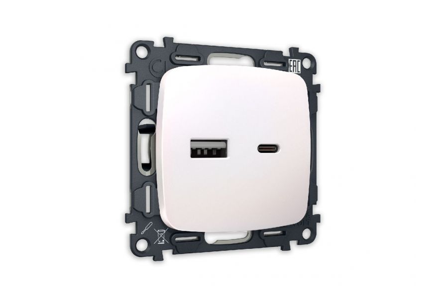 Комплект механизма розетки 2USB A+C 20W (быстрая зарядка) Ambrella Volt Omega MO211010