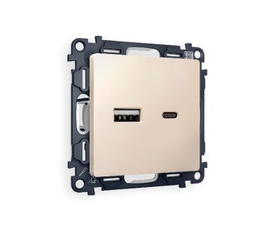 Комплект механизма розетки 2USB A+C 20W (быстрая зарядка) Ambrella Volt Alfa MA331010