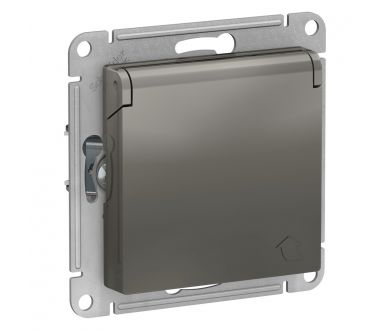 Розетка с/з, со шторками, с крышкой Systeme Electric AtlasDesign Сталь ATN000946