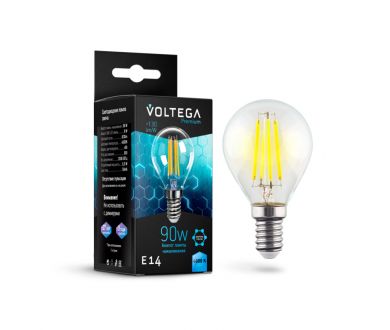 Лампа светодиодная филаментная Voltega E14 9W 4000K шар прозрачный VG10-G45E14cold9W-F 7137