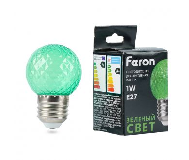 Лампа светодиодная Feron LB-385 шар зеленый прозрачный E27 1W 230V 52163