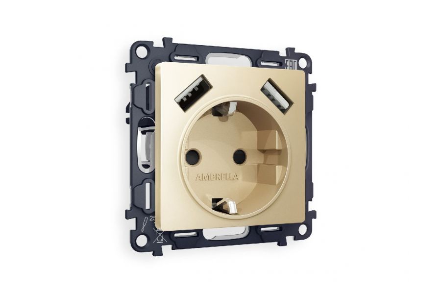 Комплект механизма розетки 2USB A+A 18W (быстрая зарядка) с/з Ambrella Volt Alfa MA609010