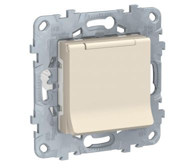 Розетка Schneider Electric Unica New с/з со шторками, с крышкой 16A 250V NU503744TA