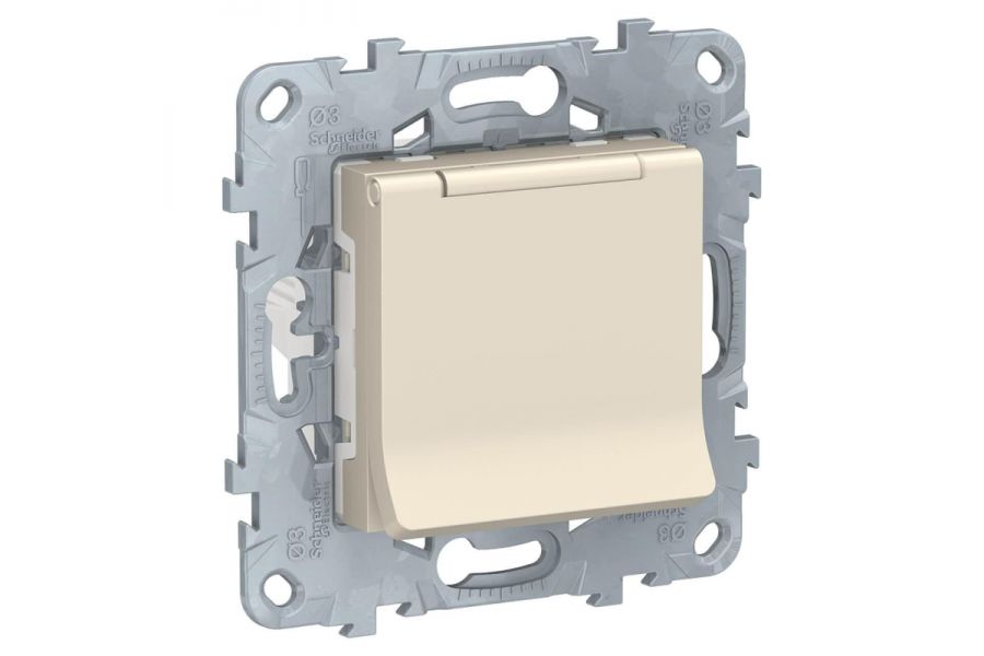 Розетка Schneider Electric Unica New с/з со шторками, с крышкой 16A 250V NU503744TA
