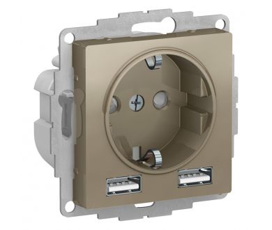 Розетка Systeme Electric AtlasDesign Шампань A+A, 5В/2,4А, 2х5В/1,2А SO + USB ATN000530