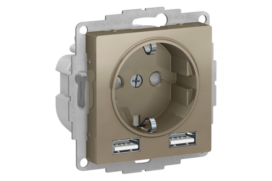 Розетка Systeme Electric AtlasDesign Шампань A+A, 5В/2,4А, 2х5В/1,2А SO + USB ATN000530