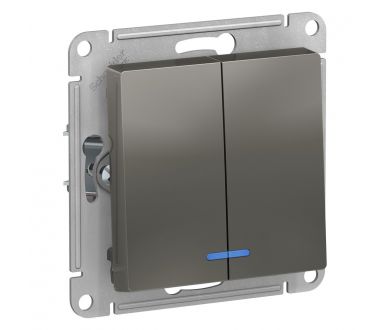 Выключатель 2-клавишный с подсветкой, сх.5а, 10АХ, Systeme Electric AtlasDesign Сталь ATN000953