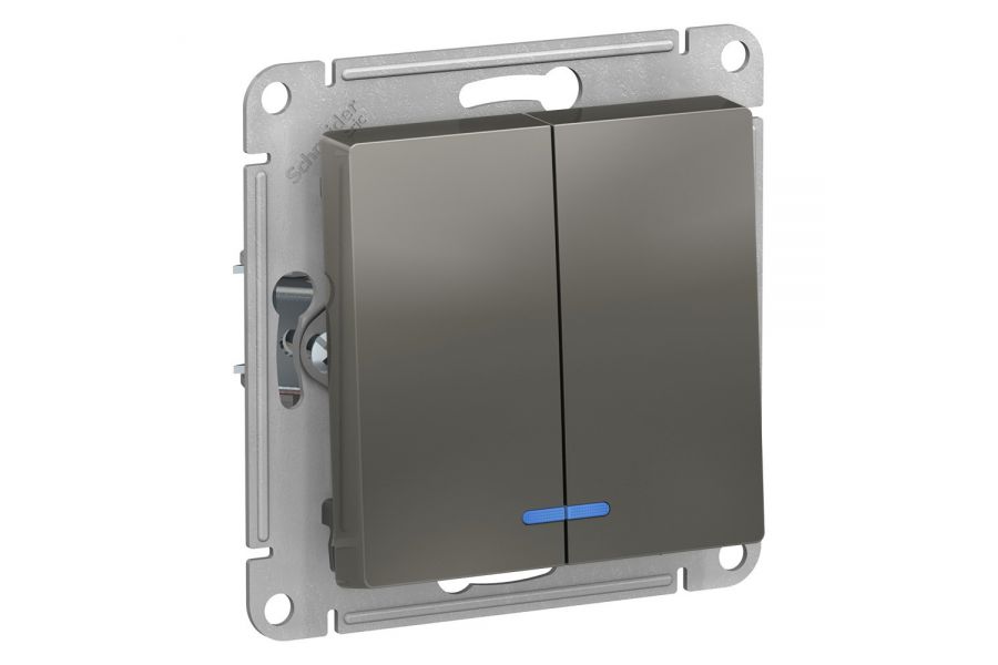 Выключатель 2-клавишный с подсветкой, сх.5а, 10АХ, Systeme Electric AtlasDesign Сталь ATN000953