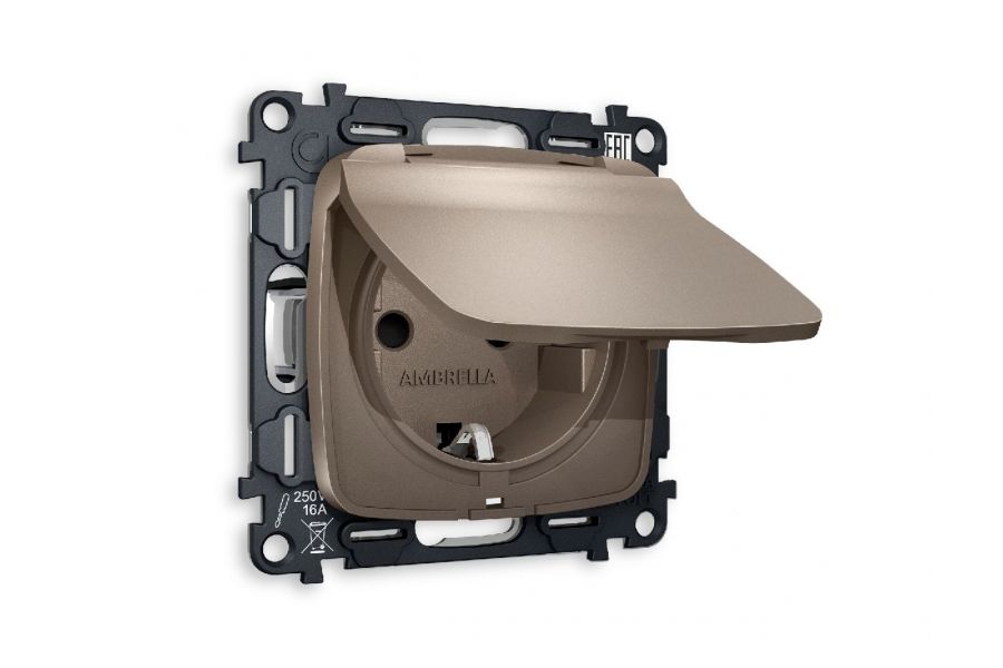 Комплект механизма розетки с/з со шторками и крышкой Ambrella Volt Omega MO638010