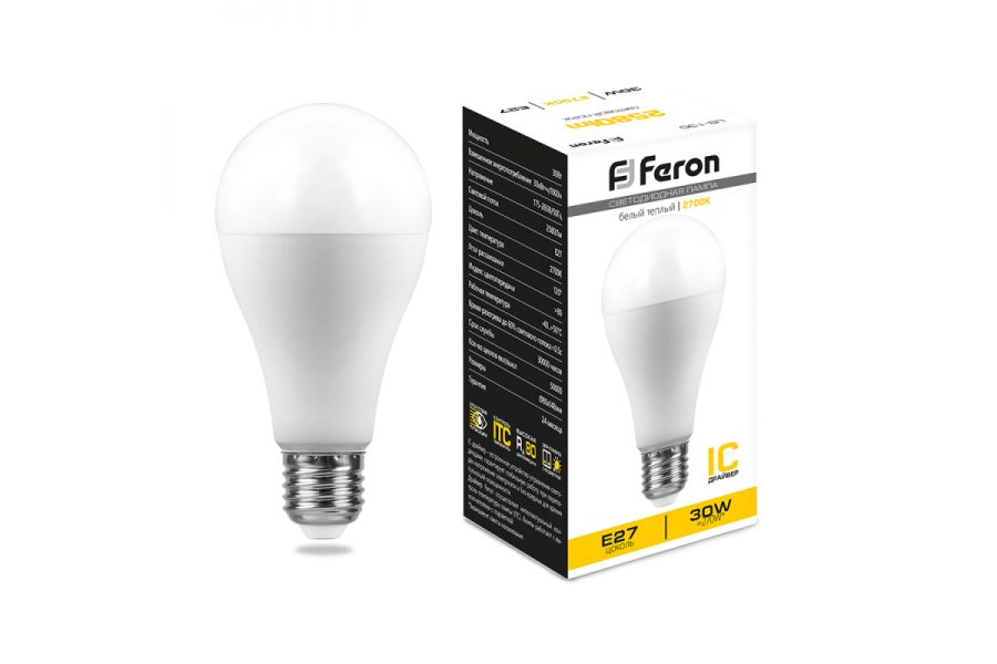 Лампа светодиодная Feron E27 30W 2700K груша матовая LB-130 38194