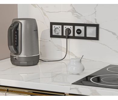 Комплект механизма электрической розетки 2USB С+C 20W с/з на винтовых зажимах 16A-250V Alfa Серебро глянец Quant Ambrella Volt MA410510 (AP4105, VM165)