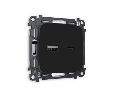 Комплект механизма розетки 2USB A+C 20W (быстрая зарядка) Ambrella Volt Omega MO811010