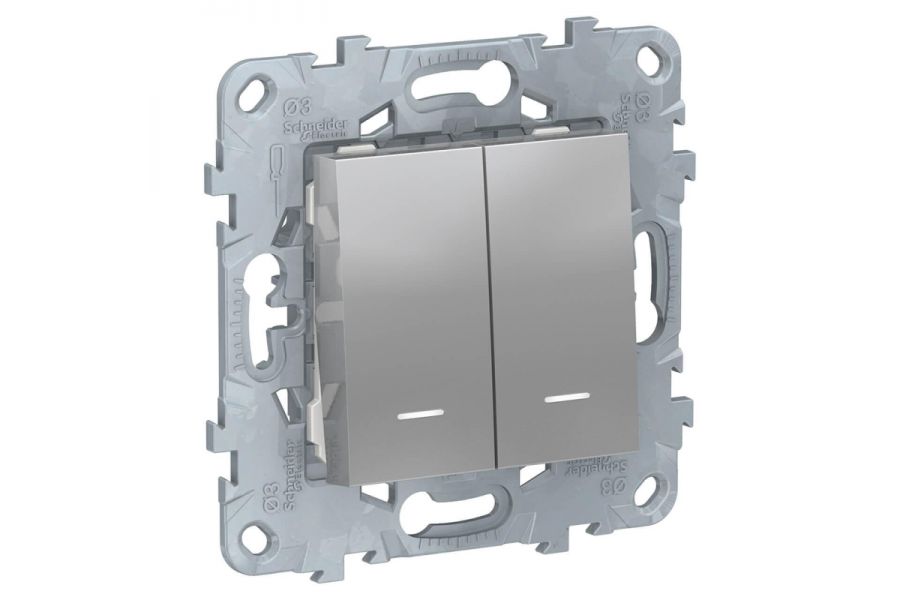 Переключатель двухклавишный с подсветкой Schneider Electric Unica New NU521330N