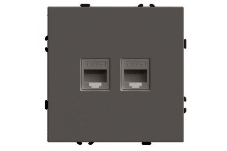 Розетка компьютерная 2-местная RJ-45 (механизм) Stekker Эмили RST00-5111-09 антрацит soft touch 49926