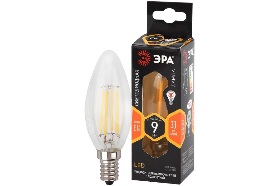 Лампа светодиодная Эра E14 9W 2700K F-LED B35-9w-827-E14 Б0046991