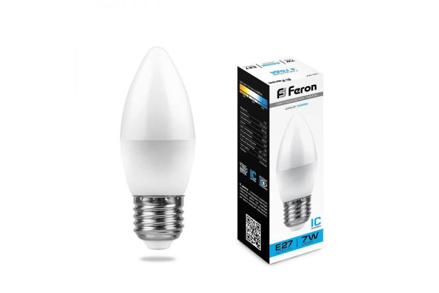 Лампа светодиодная Feron E27 7W 6400K Свеча Матовая LB-97 25883