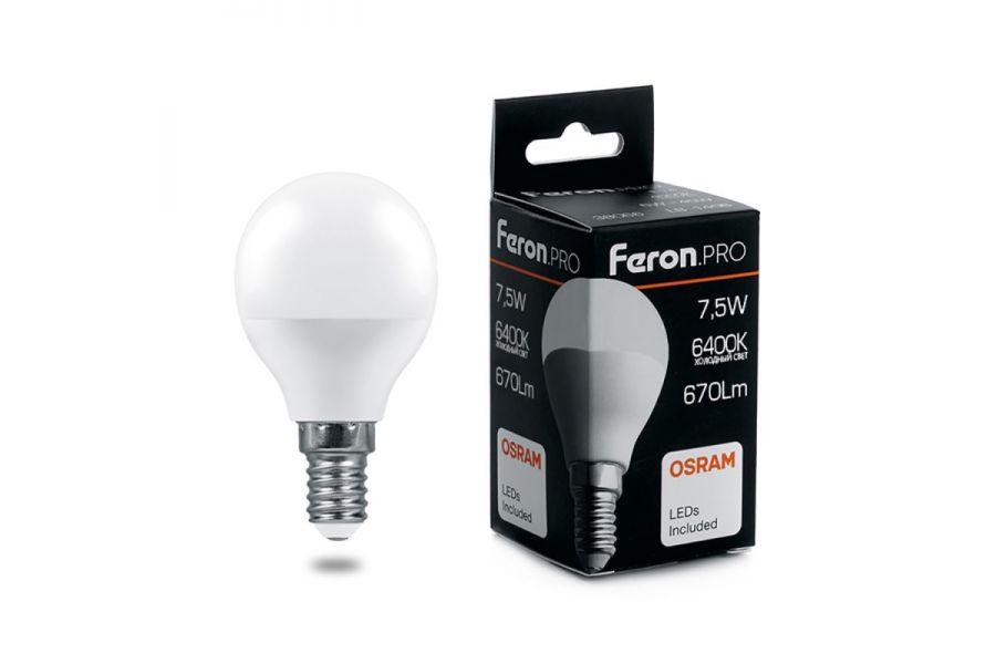 Лампа светодиодная Feron.PRO LB-1407 шар E14 7.5W 6400K 38073