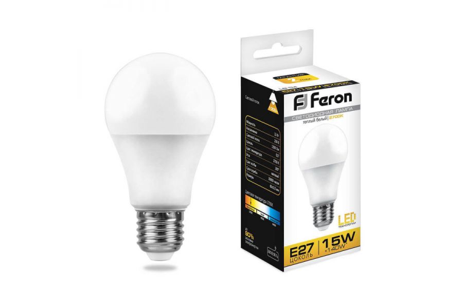 Лампа светодиодная Feron E27 15W 2700K Шар Матовая LB-94 25628