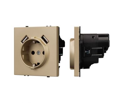 Розетка зк со шторками с USB тип А+А софт-тач золотой песок Arlight SCT-MUAA-SFPL-GD (250V, 16A) 054290(1)