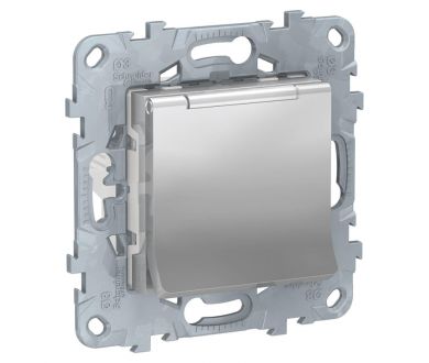 Розетка Schneider Electric Unica New с/з со шторками, с крышкой 16A 250V NU503730TA