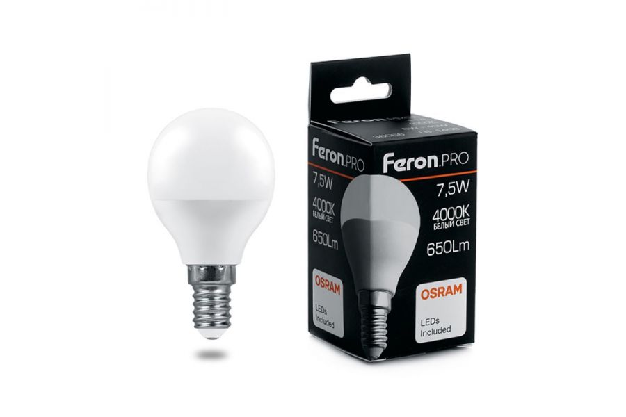 Лампа светодиодная Feron.PRO LB-1407 шар E14 7.5W 4000K 38072