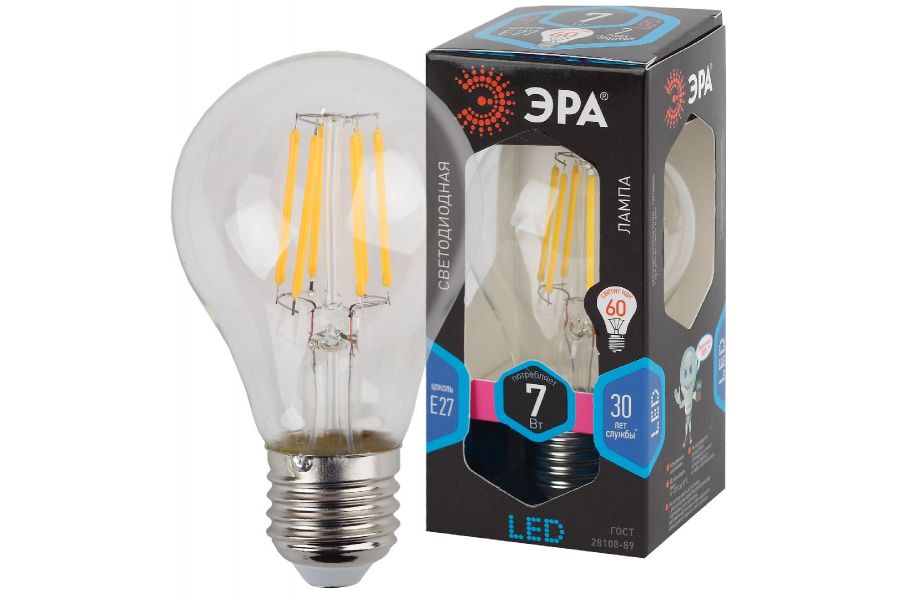 Лампа светодиодная Эра E27 7W 4000K F-LED A60-7W-840-E27 Б0043447