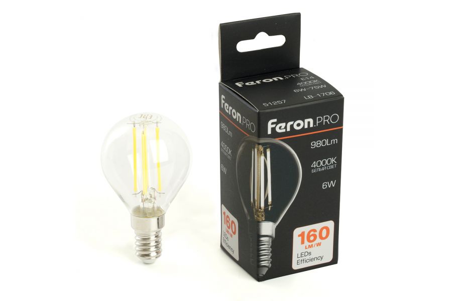 Лампа светодиодная Feron LB-1706 E14 6W 4000K 51257