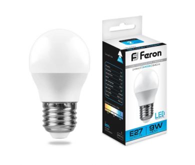 Лампа светодиодная Feron E27 9W 6400K Шар Матовая LB-550 25806
