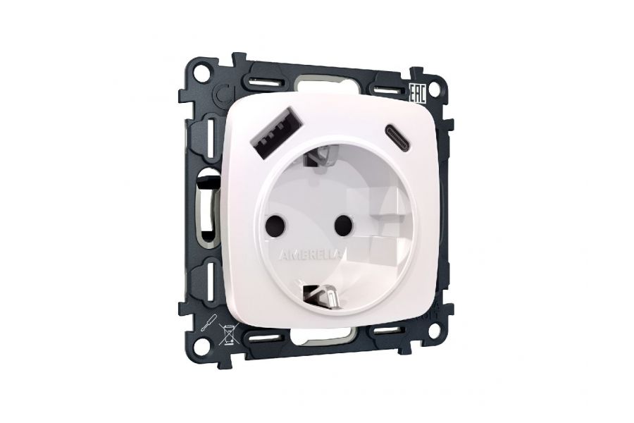 Комплект механизма розетки 2USB A+C 20W (быстрая зарядка) с/з Ambrella Volt Omega MO210010