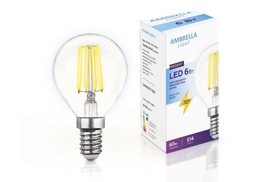 Филаментная cветодиодная лампа Ambrella Light Filament G45 E14 6W 4200K 204215