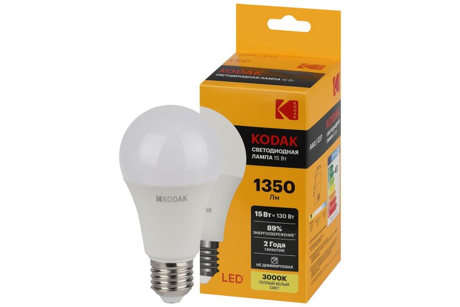 Лампа светодиодная Kodak LED A60-15W-830-E27 K 15Вт груша теплый белый свет Е27 Б0057608