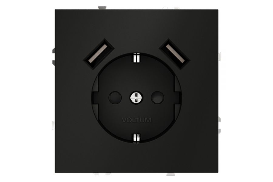 Розетка с USB, А+А Voltum S70 VLS040408 (черный матовый