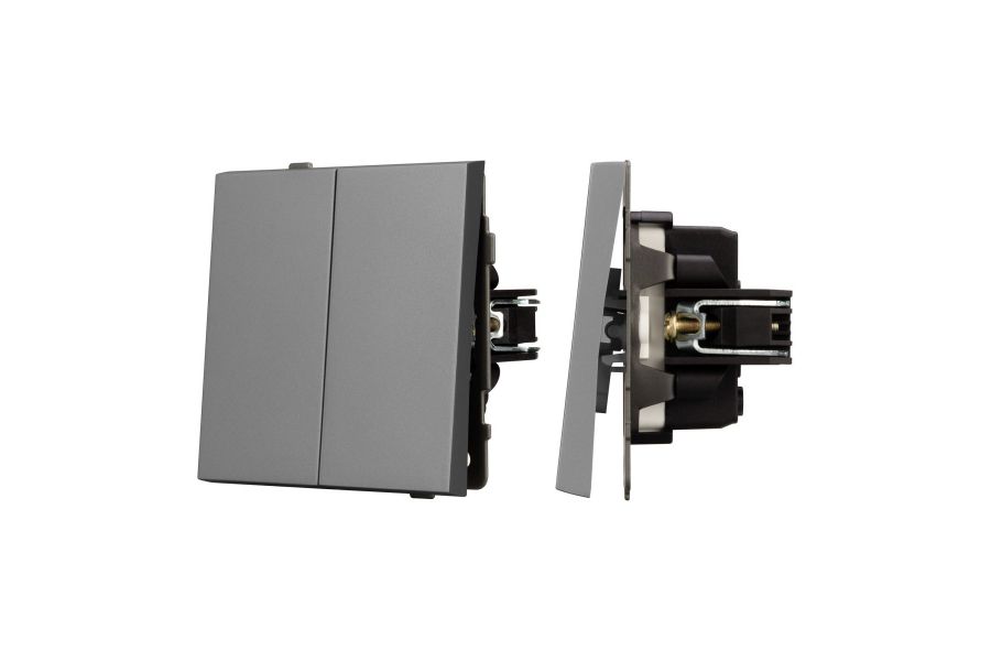 Механизм выключателя двухклавишный проходной Arlight SWT-TENDO-MKP2-PL-GR (230V, 10A) 054068
