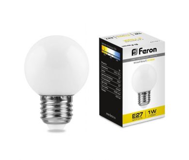 Лампа светодиодная Feron E27 1W 2700K Шар Матовая LB-37 25878