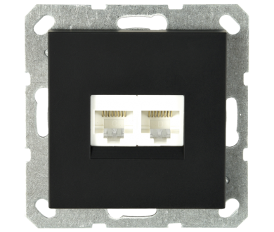 Интернет розетка Jasmart двойная разъем RJ45х2 с накладкой черный матовый (soft touch) G6106PB