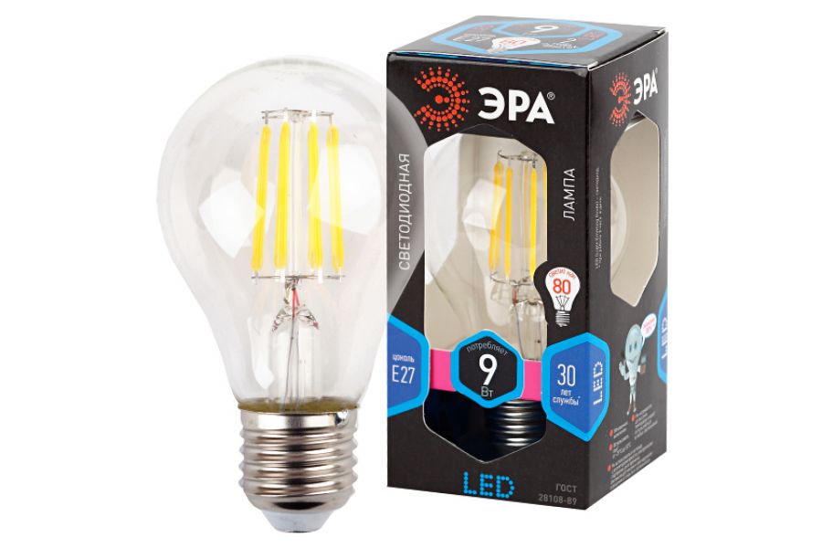 Лампа светодиодная Эра E27 9W 4000K F-LED A60-9W-840-E27 Б0043434
