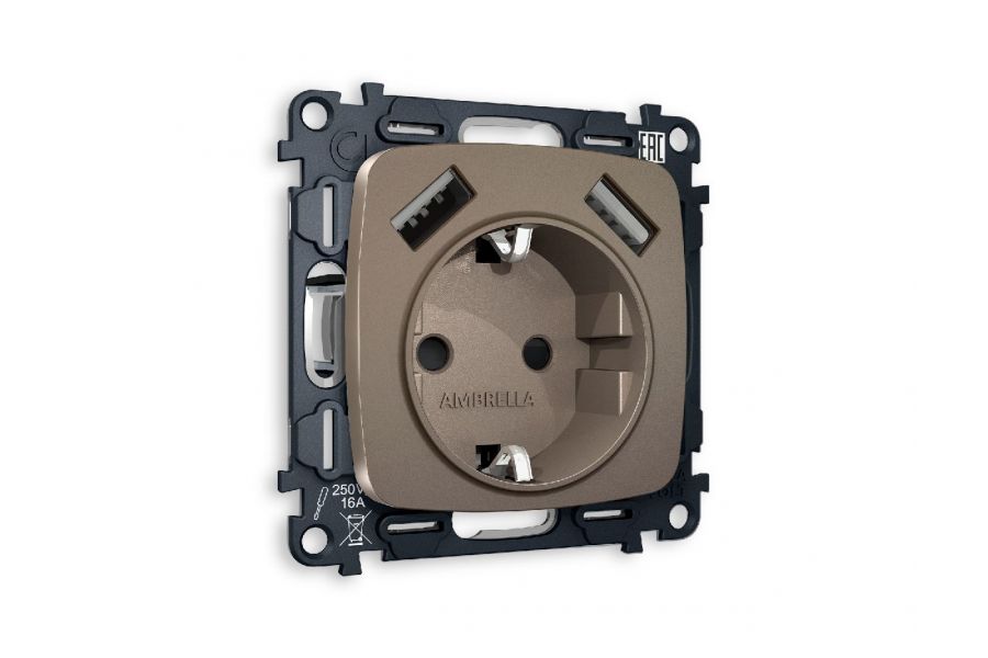 Комплект механизма розетки 2USB A+A 18W (быстрая зарядка) с/з Ambrella Volt Omega MO639010