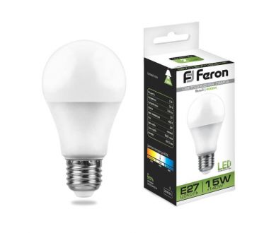 Лампа светодиодная Feron E27 15W 4000K Шар Матовая LB-94 25629