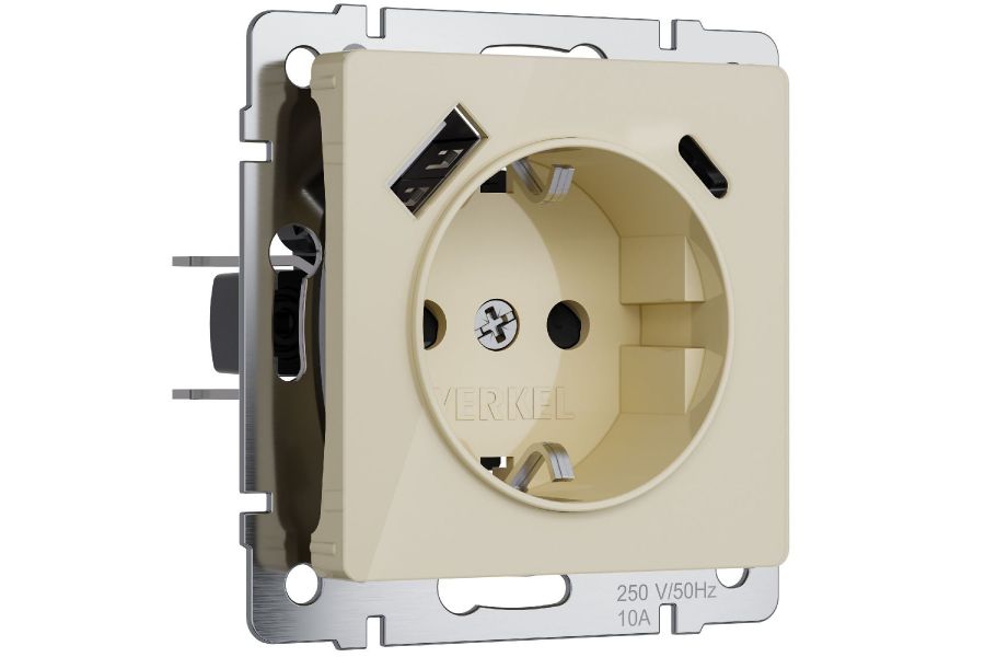 Розетка с заземлением, шторками и USB тип A+C Werkel 4690389197833 W1171743 a064131