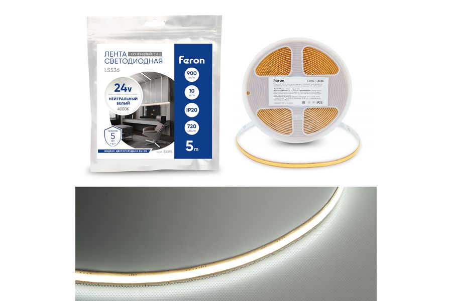 Светодиодная лента Feron LS536 24V 720*COB 10W/m IP20 4000К 53096