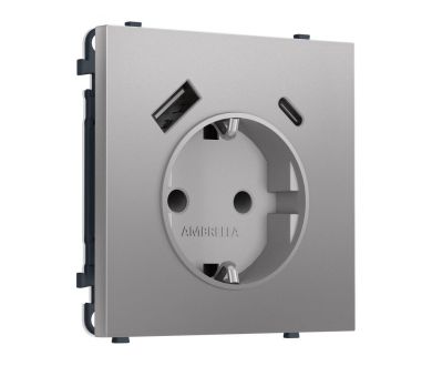 Комплект механизма электрической розетки SIGMA Сталь матовый 2USB A+C 20W Ambrella Volt MS510010 (SP5100, PR160)