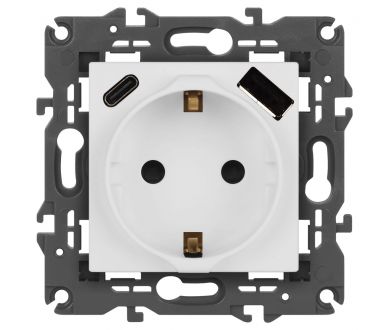 Розетка со шторками с USB type-A+C Эра Elegance 14-4108-01М Б0067710