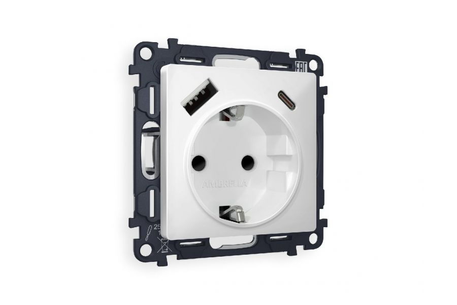 Комплект механизма розетки 2USB A+C 20W (быстрая зарядка) с/з Ambrella Volt Alfa MA130010
