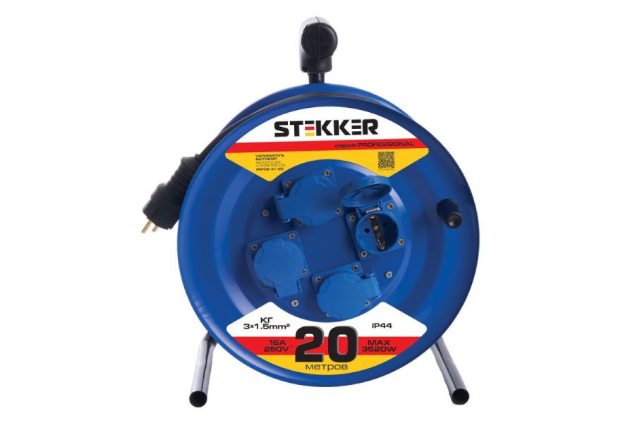 Удлинитель на металлической катушке 4-местный Stekker PRF02-31-20 20м 39785